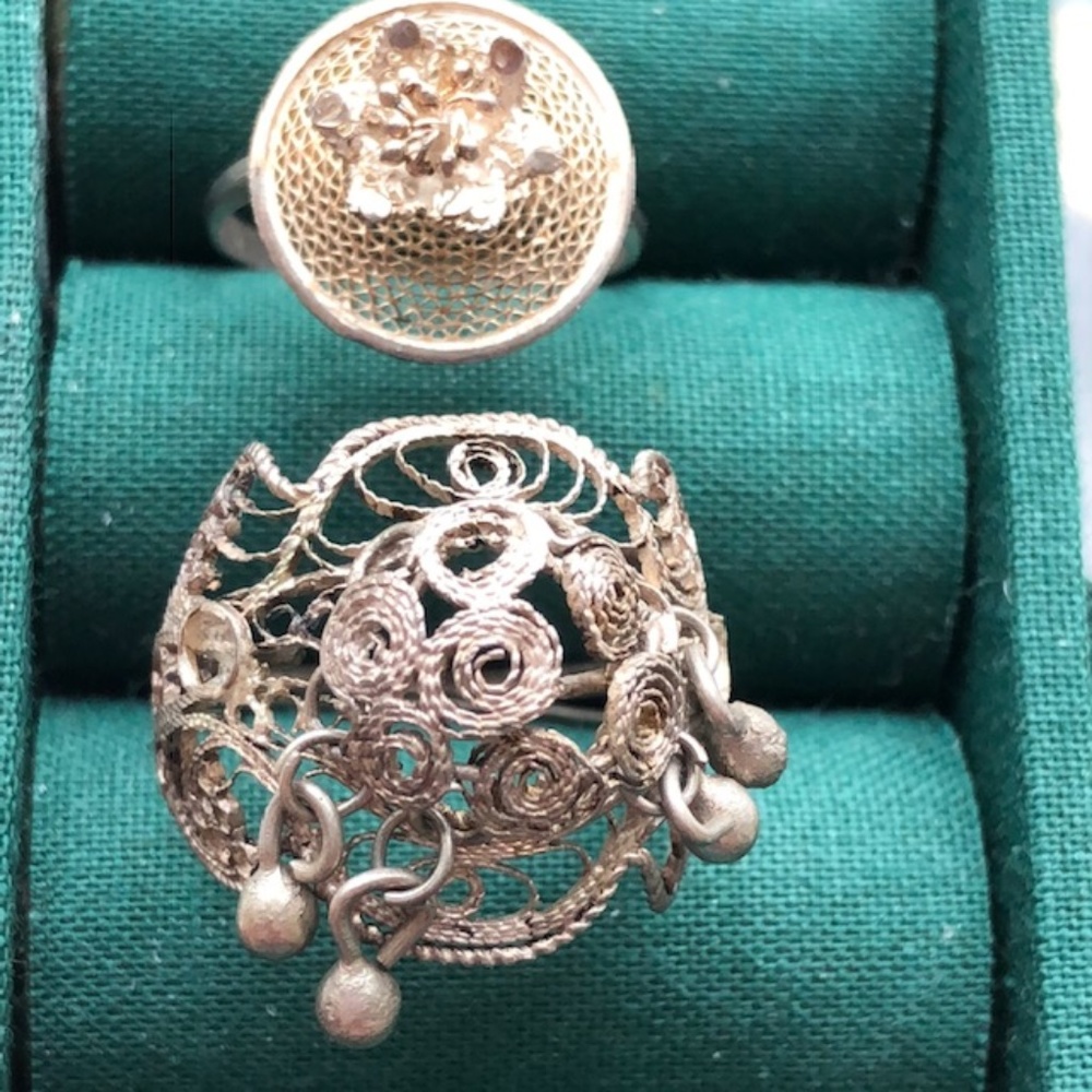 2 Boho Sterling? silver filigree rings lot s 6 & 8